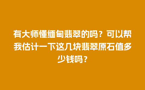 有大师懂缅甸翡翠的吗？可以帮我估计一下这几块翡翠原石值多少钱吗？