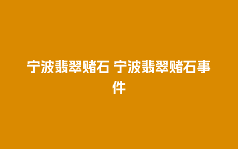 宁波翡翠赌石 宁波翡翠赌石事件