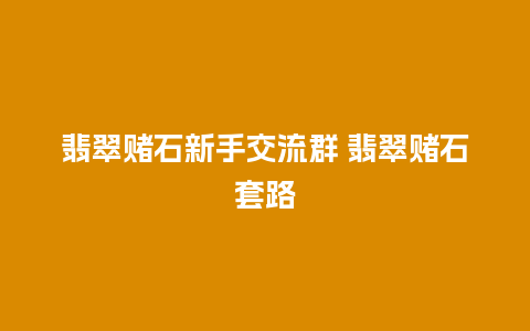 翡翠赌石新手交流群 翡翠赌石套路
