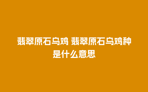 翡翠原石乌鸡 翡翠原石乌鸡种是什么意思