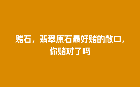 赌石，翡翠原石最好赌的敞口，你赌对了吗