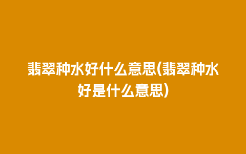 翡翠种水好什么意思(翡翠种水好是什么意思)