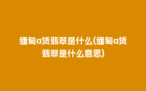 缅甸a货翡翠是什么(缅甸a货翡翠是什么意思)