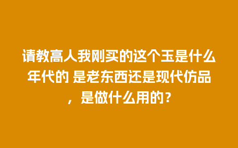 请教高人我刚买的这个玉是什么年代的 是老东西还是现代仿品，是做什么用的？