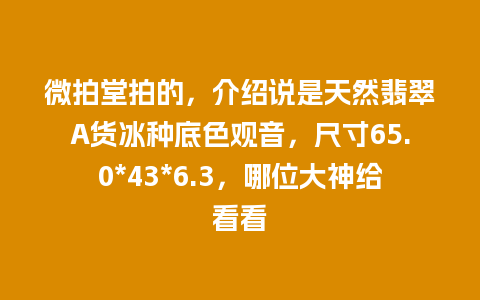 微拍堂拍的，介绍说是天然翡翠A货冰种底色观音，尺寸65.0*43*6.3，哪位大神给看看