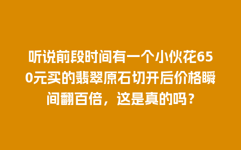 听说前段时间有一个小伙花650元买的翡翠原石切开后价格瞬间翻百倍，这是真的吗？