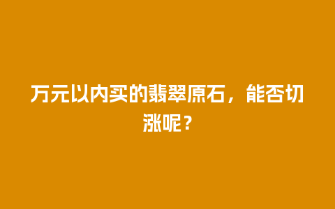 万元以内买的翡翠原石，能否切涨呢？