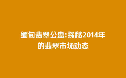 缅甸翡翠公盘:探秘2014年的翡翠市场动态