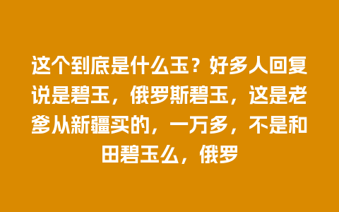 这个到底是什么玉？好多人回复说是碧玉，俄罗斯碧玉，这是老爹从新疆买的，一万多，不是和田碧玉么，俄罗