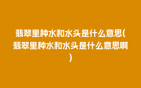 翡翠里种水和水头是什么意思(翡翠里种水和水头是什么意思啊)