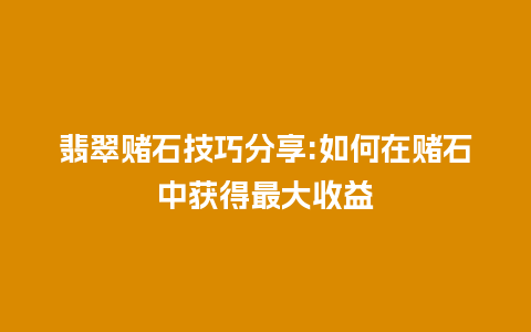 翡翠赌石技巧分享:如何在赌石中获得最大收益