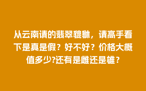 从云南请的翡翠貔貅，请高手看下是真是假？好不好？价格大概值多少?还有是雌还是雄？