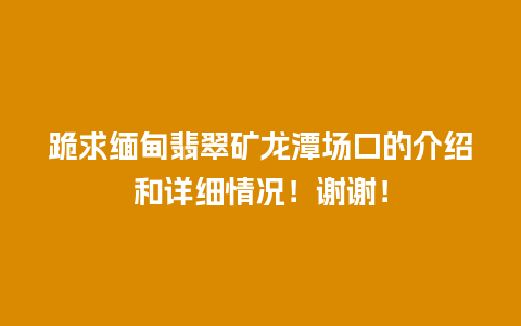 跪求缅甸翡翠矿龙潭场口的介绍和详细情况！谢谢！
