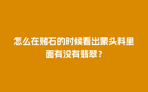 怎么在赌石的时候看出蒙头料里面有没有翡翠？