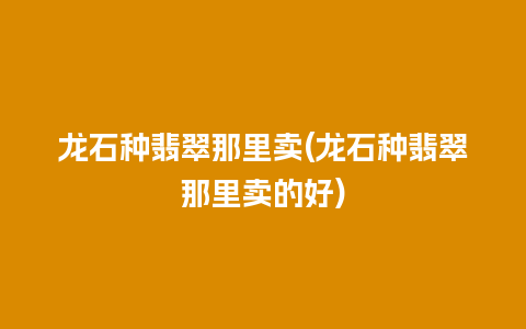 龙石种翡翠那里卖(龙石种翡翠那里卖的好)