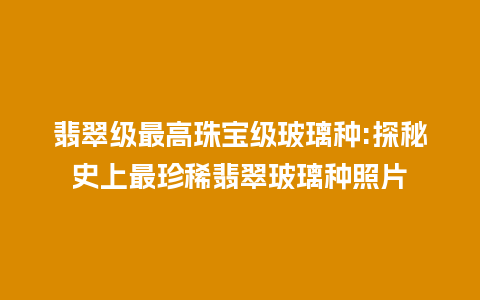 翡翠级最高珠宝级玻璃种:探秘史上最珍稀翡翠玻璃种照片
