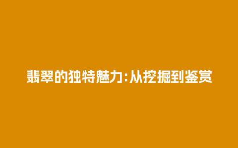 翡翠的独特魅力:从挖掘到鉴赏