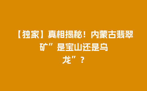 【独家】真相揭秘！内蒙古翡翠矿”是宝山还是乌龙”？