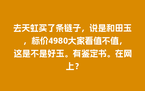 去天虹买了条链子，说是和田玉，标价4980大家看值不值，这是不是好玉。有鉴定书。在网上？