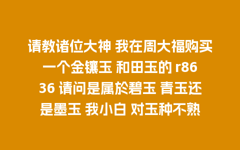 请教诸位大神 我在周大福购买一个金镶玉 和田玉的 r8636 请问是属於碧玉 青玉还是墨玉 我小白 对玉种不熟