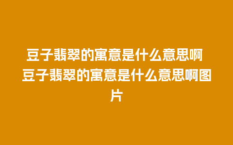 豆子翡翠的寓意是什么意思啊 豆子翡翠的寓意是什么意思啊图片