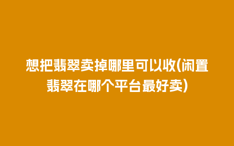想把翡翠卖掉哪里可以收(闲置翡翠在哪个平台最好卖)