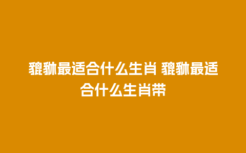 貔貅最适合什么生肖 貔貅最适合什么生肖带