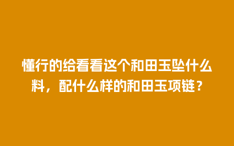 懂行的给看看这个和田玉坠什么料，配什么样的和田玉项链？