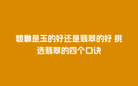 貔貅是玉的好还是翡翠的好 挑选翡翠的四个口诀