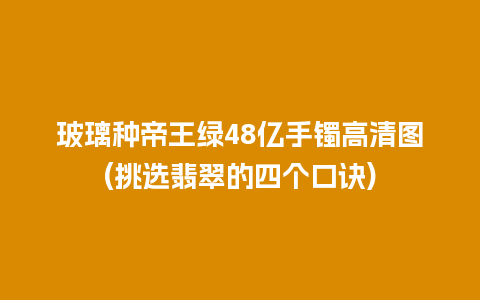 玻璃种帝王绿48亿手镯高清图(挑选翡翠的四个口诀)