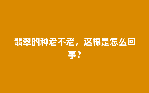 翡翠的种老不老，这棉是怎么回事？