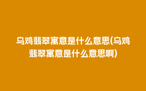 乌鸡翡翠寓意是什么意思(乌鸡翡翠寓意是什么意思啊)