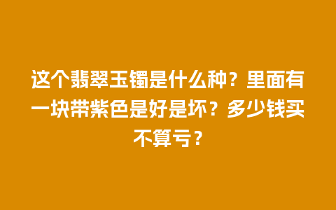 这个翡翠玉镯是什么种？里面有一块带紫色是好是坏？多少钱买不算亏？