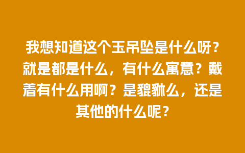 我想知道这个玉吊坠是什么呀？就是都是什么，有什么寓意？戴着有什么用啊？是貔貅么，还是其他的什么呢？