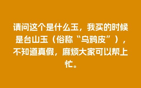 请问这个是什么玉，我买的时候是台山玉（俗称“乌鸦皮”），不知道真假，麻烦大家可以帮上忙。