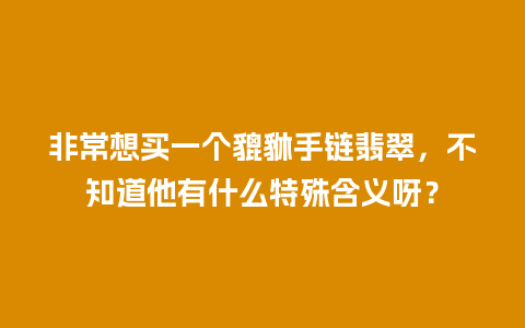 非常想买一个貔貅手链翡翠，不知道他有什么特殊含义呀？