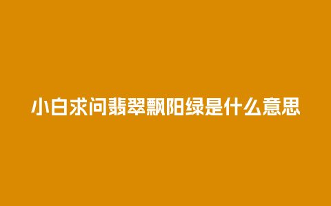 小白求问翡翠飘阳绿是什么意思