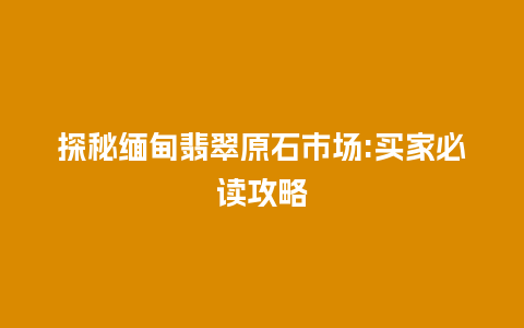 探秘缅甸翡翠原石市场:买家必读攻略