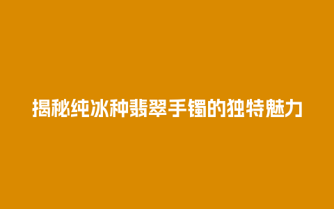 揭秘纯冰种翡翠手镯的独特魅力