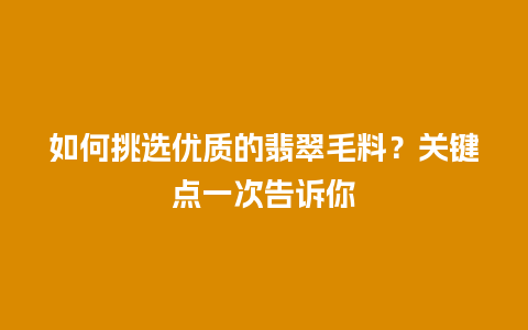 如何挑选优质的翡翠毛料？关键点一次告诉你