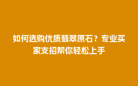如何选购优质翡翠原石？专业买家支招帮你轻松上手
