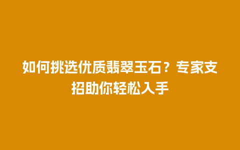 如何挑选优质翡翠玉石？专家支招助你轻松入手