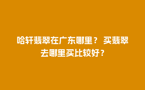 哈轩翡翠在广东哪里？ 买翡翠去哪里买比较好？