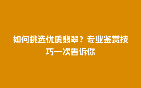 如何挑选优质翡翠？专业鉴赏技巧一次告诉你