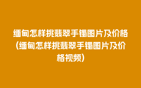 缅甸怎样挑翡翠手镯图片及价格(缅甸怎样挑翡翠手镯图片及价格视频)