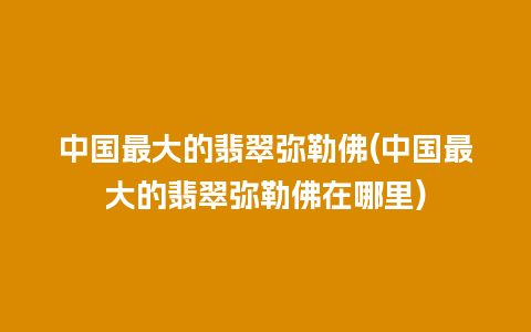 中国最大的翡翠弥勒佛(中国最大的翡翠弥勒佛在哪里)