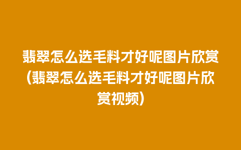 翡翠怎么选毛料才好呢图片欣赏(翡翠怎么选毛料才好呢图片欣赏视频)