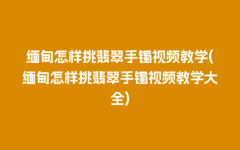 缅甸怎样挑翡翠手镯视频教学(缅甸怎样挑翡翠手镯视频教学大全)