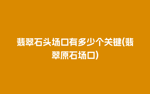 翡翠石头场口有多少个关键(翡翠原石场口)