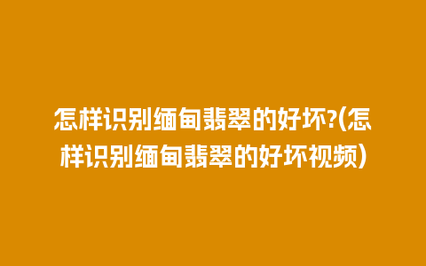 怎样识别缅甸翡翠的好坏?(怎样识别缅甸翡翠的好坏视频)